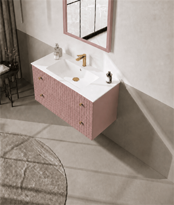 Orka Lipari 100 cm Mat Pudra Banyo Dolabı Alt Modül Ve Lavabo (Asma-Altın Kulp), 5008582