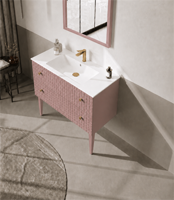 Orka Lipari 100 cm Mat Pudra Banyo Dolabı Alt Modül Ve Lavabo (Ayaklı-Altın Kulp), 5008579