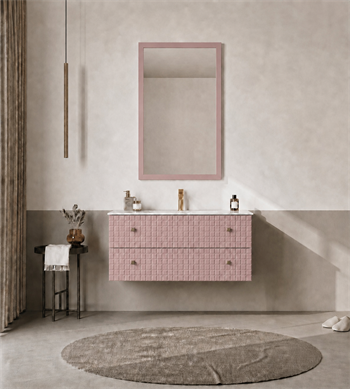 Orka Lipari Asma Banyo Dolabı Takımı, 100 cm, Mat Pudra Lake (Altın Kulp-Ledli Ayna), 5008585