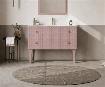 Orka Lipari 100 cm Mat Pudra Banyo Dolabı Alt Modül Ve Lavabo (Ayaklı-Altın Kulp), 5008579