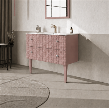 Orka Lipari 100 cm Mat Pudra Banyo Dolabı Alt Modül Ve Lavabo (Ayaklı-Krom Kulp), 5008580