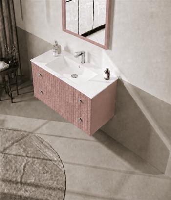 Orka Lipari 100 cm Mat Pudra Banyo Dolabı Alt Modül Ve Lavabo (Asma-Krom Kulp), 5008581