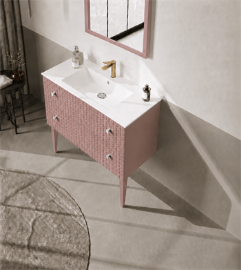 Orka Lipari 100 cm Mat Pudra Banyo Dolabı Alt Modül Ve Lavabo (Ayaklı-Krom Kulp), 5008580