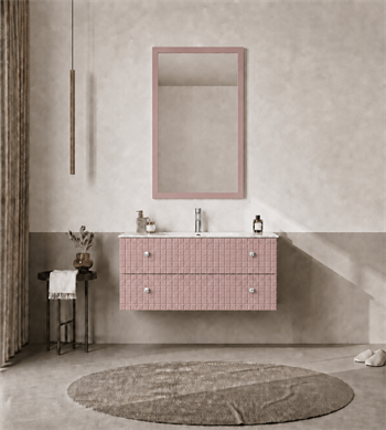 Orka Lipari Asma Banyo Dolabı Takımı, 100 cm, Mat Pudra Lake (Krom Kulp-Ledli Ayna), 5008586