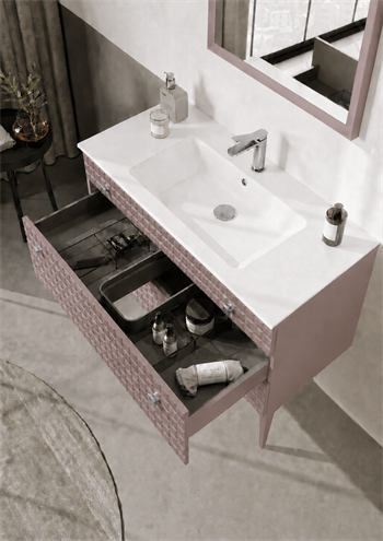 Orka Lipari 100 cm Mat Pudra Banyo Dolabı Alt Modül Ve Lavabo (Ayaklı-Krom Kulp), 5008580