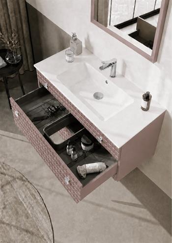 Orka Lipari 100 cm Mat Pudra Banyo Dolabı Alt Modül Ve Lavabo (Asma-Krom Kulp), 5008581