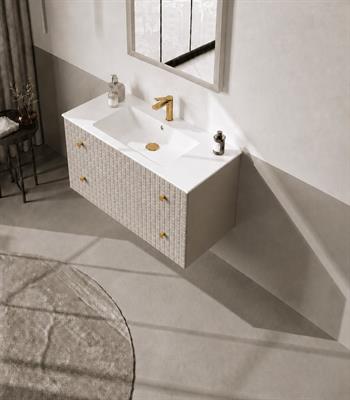 Orka Lipari 100 cm Mat Vizon Banyo Dolabı Alt Modül Ve Lavabo (Asma-Altın Kulp), 5007294