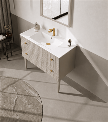 Orka Lipari 100 cm Mat Vizon Banyo Dolabı Alt Modül Ve Lavabo (Ayaklı-Altın Kulp), 5007331