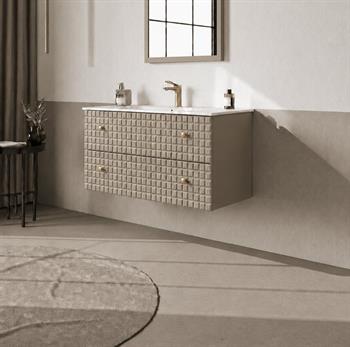 Orka Lipari 100 cm Mat Vizon Banyo Dolabı Alt Modül Ve Lavabo (Asma-Altın Kulp), 5007294