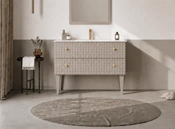 Orka Lipari 100 cm Mat Vizon Banyo Dolabı Alt Modül Ve Lavabo (Ayaklı-Altın Kulp), 5007331