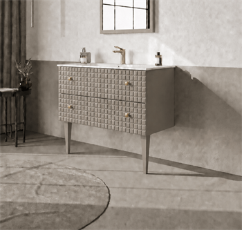 Orka Lipari 100 cm Mat Vizon Banyo Dolabı Alt Modül Ve Lavabo (Ayaklı-Altın Kulp), 5007331
