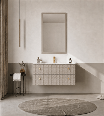 Orka Lipari Asma Banyo Dolabı Takımı, 100 cm, Mat Vizon Lake (Altın Kulp-Ledli Ayna), 5007305