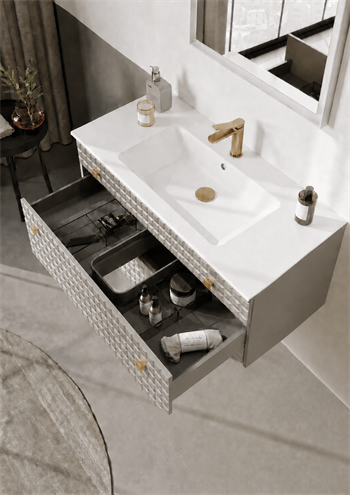 Orka Lipari Asma Banyo Dolabı Takımı, 100 cm, Mat Vizon Lake (Altın Kulp-Ledli Ayna), 5007305