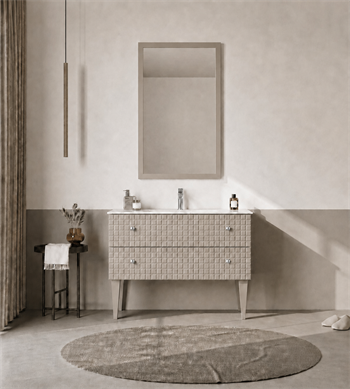 Orka Lipari Ayaklı Banyo Dolabı Takımı, 100 cm, Mat Vizon Lake (Krom Kulp-Ledli Ayna), 5007346