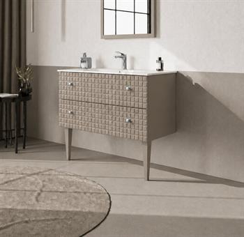 Orka Lipari 100 cm Mat Vizon Banyo Dolabı Alt Modül Ve Lavabo (Ayaklı-Krom Kulp), 5007334