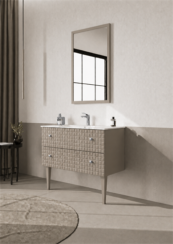 Orka Lipari Ayaklı Banyo Dolabı Takımı, 100 cm, Mat Vizon Lake (Krom Kulp-Ledli Ayna), 5007346