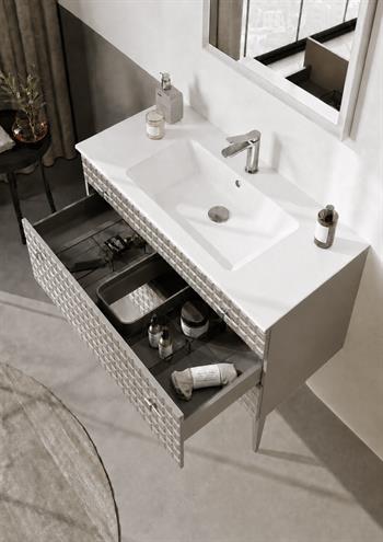 Orka Lipari 100 cm Mat Vizon Banyo Dolabı Alt Modül Ve Lavabo (Ayaklı-Krom Kulp), 5007334