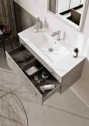 Orka Lipari 100 cm Mat Vizon Banyo Dolabı Alt Modül Ve Lavabo (Asma-Krom Kulp), 5007318