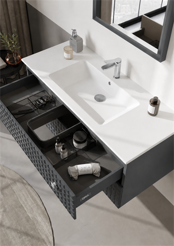 Orka Lipari Asma Banyo Dolabı Takımı, 120 cm, Mat Antrasit Lake (Krom Kulp-Ledli Ayna), 5007328