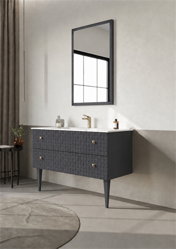 Orka Lipari Ayaklı Banyo Dolabı Takımı, 120 cm, Mat Antrasit Lake (Altın Kulp-Ledli Ayna), 5007350
