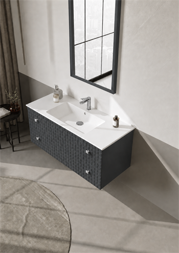 Orka Lipari Asma Banyo Dolabı Takımı, 120 cm, Mat Antrasit Lake (Krom Kulp-Ledli Ayna), 5007328