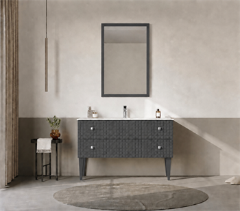 Orka Lipari Ayaklı Banyo Dolabı Takımı, 120 cm, Mat Antrasit Lake (Krom Kulp-Ledli Ayna), 5007353