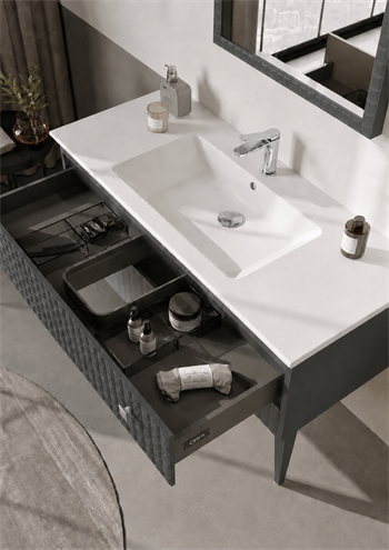 Orka Lipari Ayaklı Banyo Dolabı Takımı, 120 cm, Mat Antrasit Lake (Krom Kulp-Ledli Ayna), 5007353