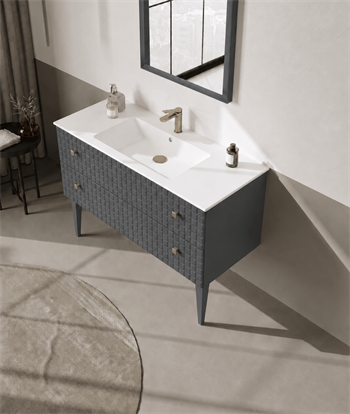 Orka Lipari 120 cm Mat Antrasit Banyo Dolabı Alt Modül Ve Lavabo (Ayaklı-Altın Kulp), 5007338