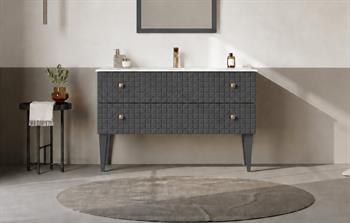 Orka Lipari 120 cm Mat Antrasit Banyo Dolabı Alt Modül Ve Lavabo (Ayaklı-Altın Kulp), 5007338