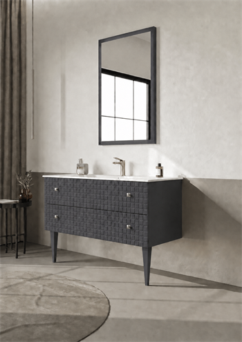 Orka Lipari Ayaklı Banyo Dolabı Takımı, 120 cm, Mat Antrasit Lake (Krom Kulp-Ledli Ayna), 5007353
