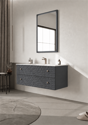 Orka Lipari Asma Banyo Dolabı Takımı, 120 cm, Mat Antrasit Lake (Altın Kulp-Ledli Ayna), 5007310