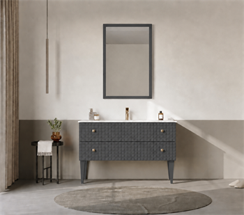 Orka Lipari Ayaklı Banyo Dolabı Takımı, 120 cm, Mat Antrasit Lake (Altın Kulp-Ledli Ayna), 5007350