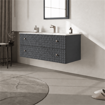 Orka Lipari 120 cm Mat Antrasit Banyo Dolabı Alt Modül Ve Lavabo (Asma-Altın Kulp), 5007303
