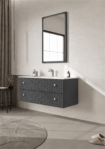Orka Lipari Asma Banyo Dolabı Takımı, 120 cm, Mat Antrasit Lake (Krom Kulp-Ledli Ayna), 5007328