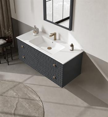 Orka Lipari 120 cm Mat Antrasit Banyo Dolabı Alt Modül Ve Lavabo (Asma-Altın Kulp), 5007303