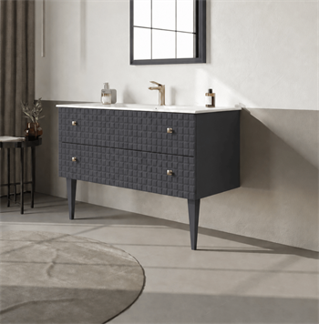 Orka Lipari 120 cm Mat Antrasit Banyo Dolabı Alt Modül Ve Lavabo (Ayaklı-Altın Kulp), 5007338