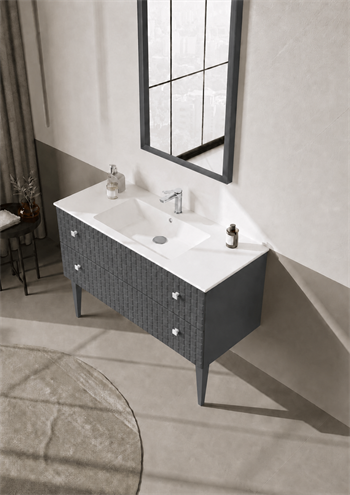 Orka Lipari Ayaklı Banyo Dolabı Takımı, 120 cm, Mat Antrasit Lake (Krom Kulp-Ledli Ayna), 5007353