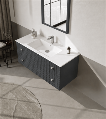 Orka Lipari 120 cm Mat Antrasit Banyo Dolabı Alt Modül Ve Lavabo (Asma-Krom Kulp), 5007325