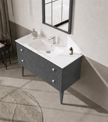 Orka Lipari 120 cm Mat Antrasit Banyo Dolabı Alt Modül Ve Lavabo (Ayaklı-Krom Kulp), 5007341