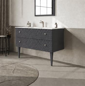Orka Lipari 120 cm Mat Antrasit Banyo Dolabı Alt Modül Ve Lavabo (Ayaklı-Krom Kulp), 5007341