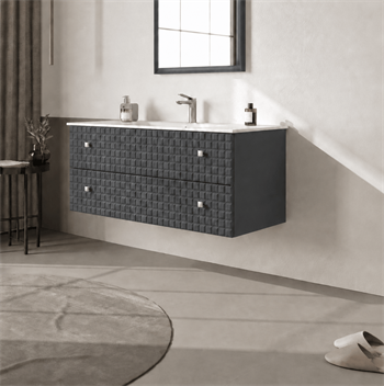 Orka Lipari 120 cm Mat Antrasit Banyo Dolabı Alt Modül Ve Lavabo (Asma-Krom Kulp), 5007325