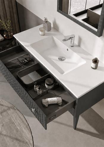 Orka Lipari 120 cm Mat Antrasit Banyo Dolabı Alt Modül Ve Lavabo (Ayaklı-Krom Kulp), 5007341