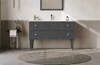 Orka Lipari 120 cm Mat Antrasit Banyo Dolabı Alt Modül Ve Lavabo (Ayaklı-Krom Kulp), 5007341