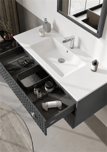 Orka Lipari 120 cm Mat Antrasit Banyo Dolabı Alt Modül Ve Lavabo (Asma-Krom Kulp), 5007325