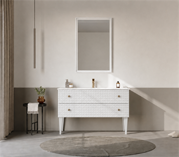 Orka Lipari Ayaklı Banyo Dolabı Takımı, 120 cm, Mat Beyaz Lake (Altın Kulp-Ledli Ayna), 5007348