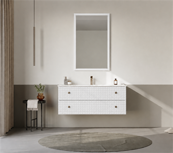 Orka Lipari Asma Banyo Dolabı Takımı, 120 cm, Mat Beyaz Lake (Altın Kulp-Ledli Ayna), 5007308