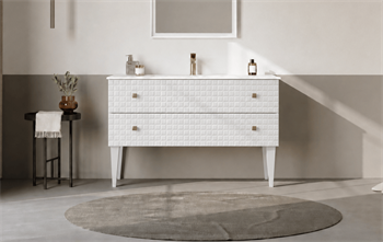 Orka Lipari 120 cm Mat Beyaz Banyo Dolabı Alt Modül Ve Lavabo (Ayaklı-Altın Kulp), 5007336