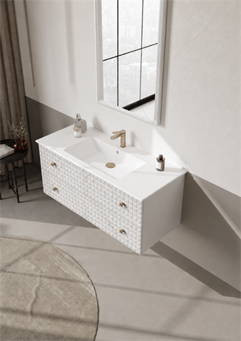 Orka Lipari Asma Banyo Dolabı Takımı, 120 cm, Mat Beyaz Lake (Altın Kulp-Ledli Ayna), 5007308