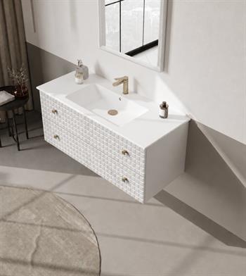 Orka Lipari 120 cm Mat Beyaz Banyo Dolabı Alt Modül Ve Lavabo (Asma-Altın Kulp), 5007298
