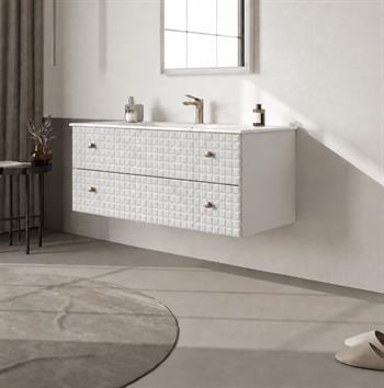 Orka Lipari 120 cm Mat Beyaz Banyo Dolabı Alt Modül Ve Lavabo (Asma-Altın Kulp), 5007298